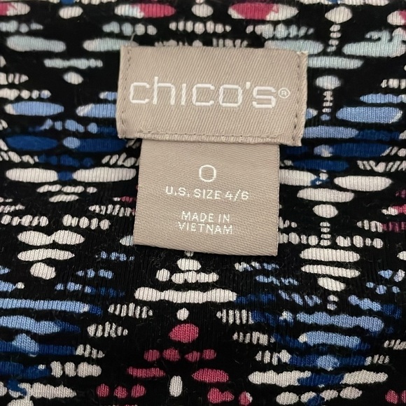 CHICO'S  Knit Trapeze Dress in Cool Multi Blue White Mauve Midi - Picture 6 of 8